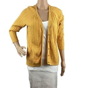 Talbots Petites Cardigan Sweater Size SP Yellow Cotton